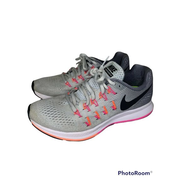 Nike Womens Air Zoom Pegasus 33 831356-006 Gray Running Shoes Lace Up Size 7.5 - Picture 1 of 8